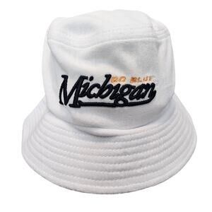 Vintage Michigan Wolverines Bucket Hat 90s White Black Go Blue Soft Fleece UM